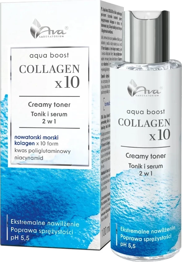 Toner dhe serum për fytyrë Ava Laboratorium Aqua Boost Collagen x10 për femra, 100ml