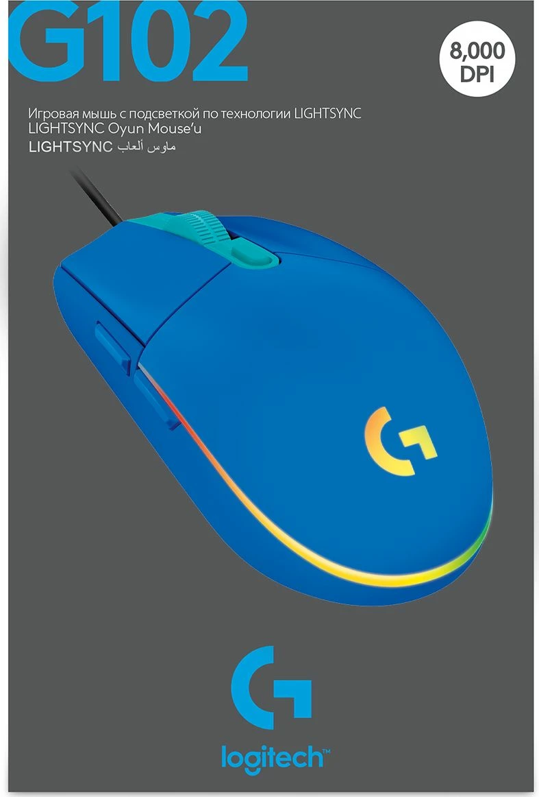 Maus Logitech G102 Lightsync 910-005801, me kabllo USB, 8000 DPI, RGB, 6 butona, blu