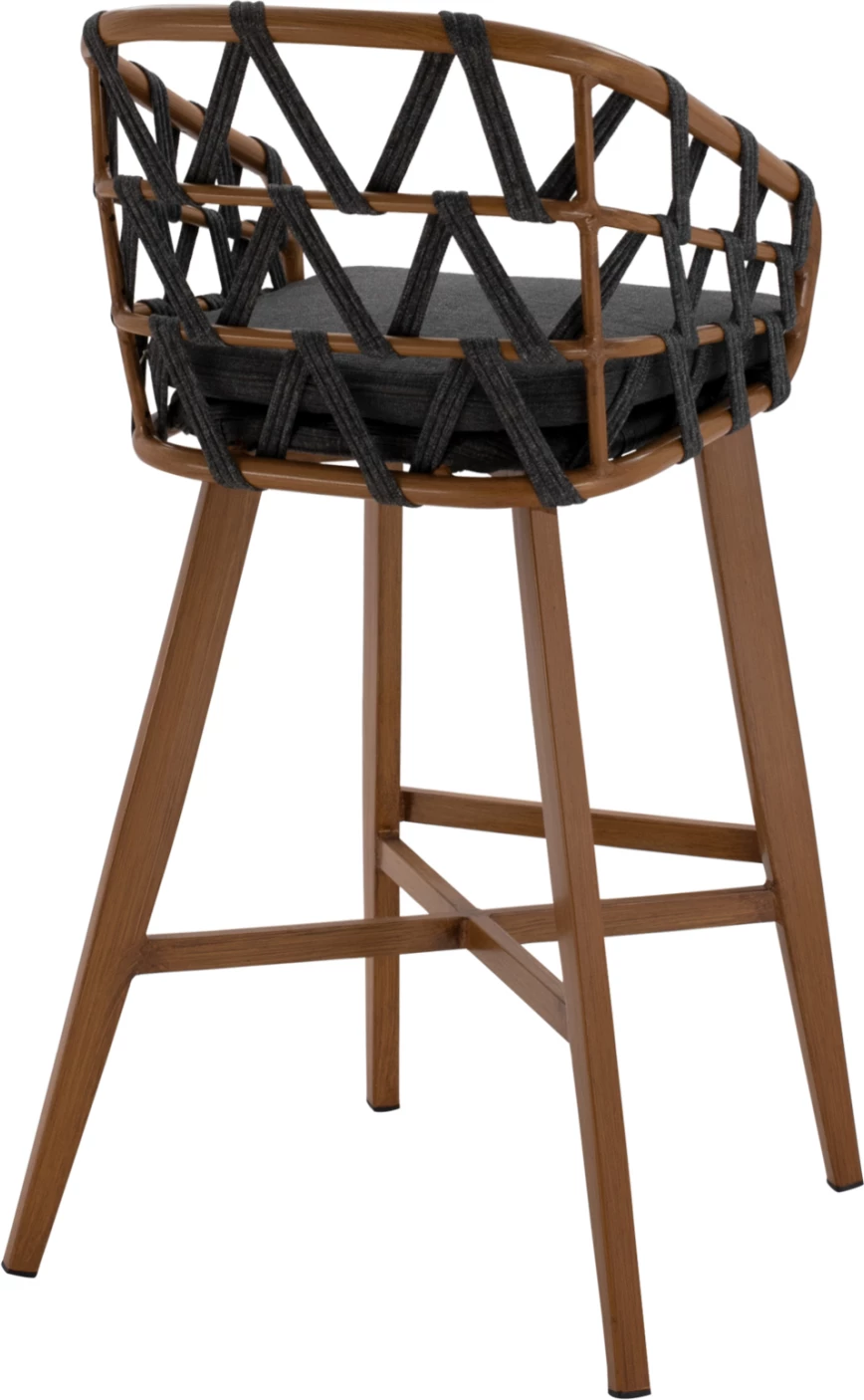 Karrige për bar RICKO, kornizë alumini kafe, litar i zi, 56x59x102cm