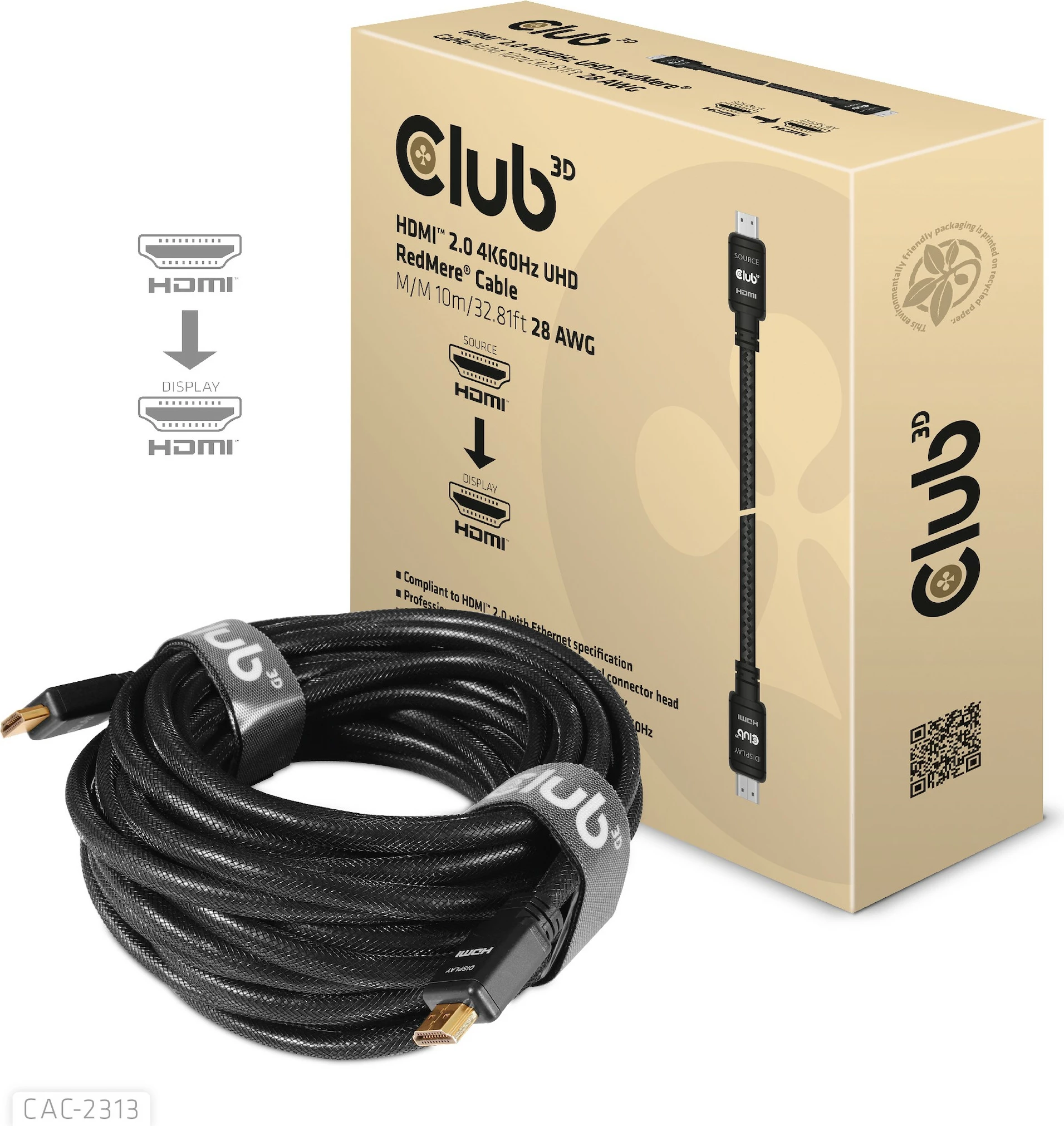 Kabllo HDMI Club3D 2.0, 10m, 4K60Hz, e zezë