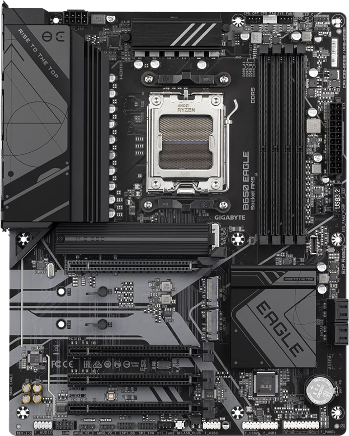 Pllakë amë GIGABYTE B650 EAGLE, AM5, ATX, 4x DDR5 deri 192GB, 3x M.2 PCIe 4.0, 2.5GbE, e zezë, Retail