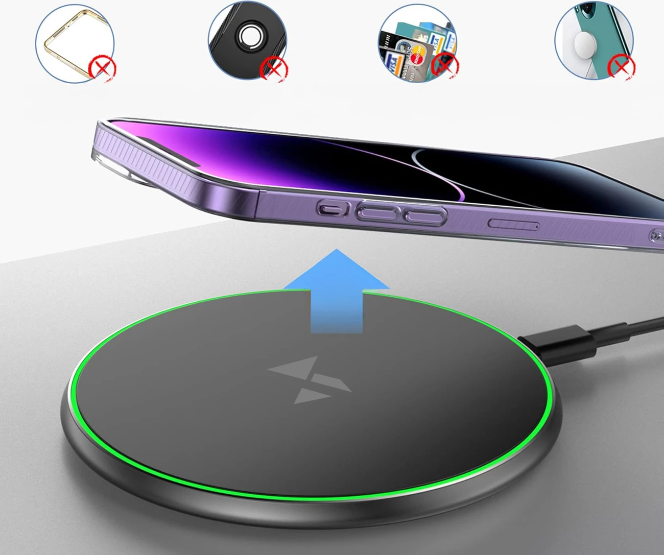 Karikues pa tel Qi 15W, Wozinsky WLI-01Y, me kabllo USB-C, i zi