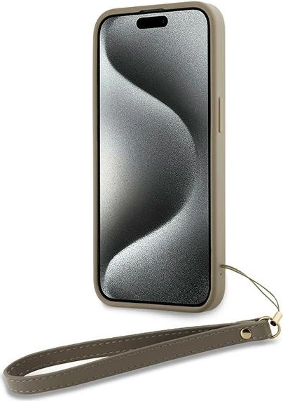 Mbështjellës DKNY Wrist Strap Stock Logo për iPhone 15 Pro, bezhë