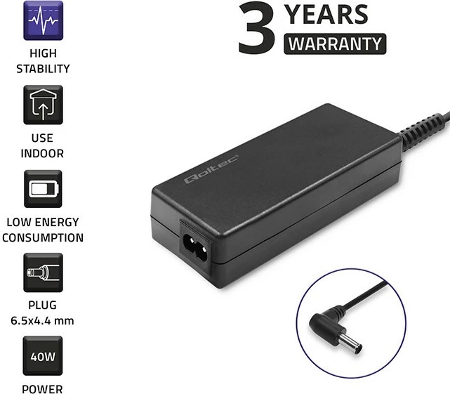 Adapter energjie për monitor Qoltec 51775, 40W, 19V, 2.1A, për LG, i zi, me kabllo