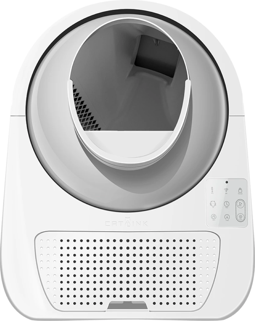 Kuti inteligjente vetëpastruese për rërë maceje Catlink Luxury Pro-X 57 L, 13 L depo mbetjesh, e bardhë, set me 3 qese + 2 filtra