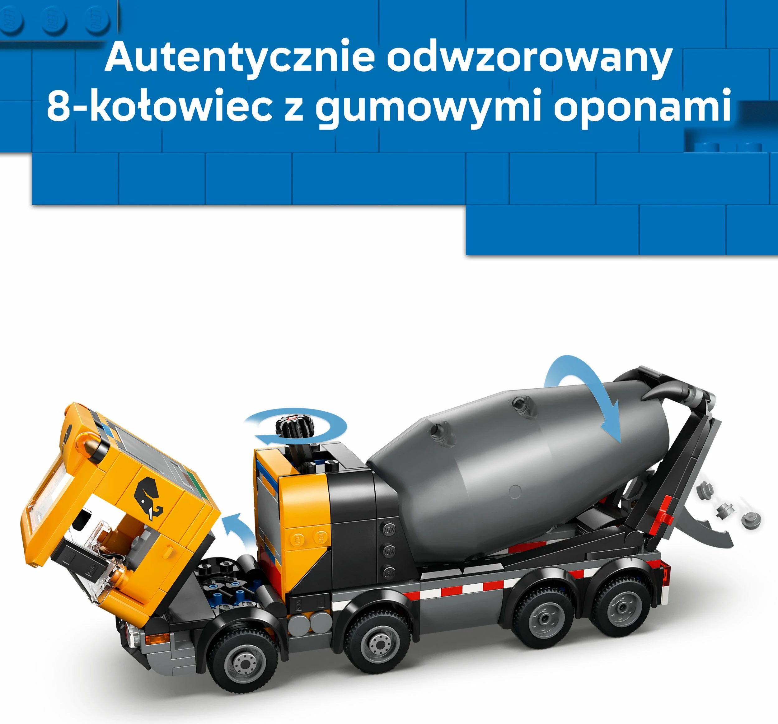 Set lodër ndërtimi LEGO City Cement Mixer 60478, 371 pjesë, për 7+ vjet, verdhë/gri