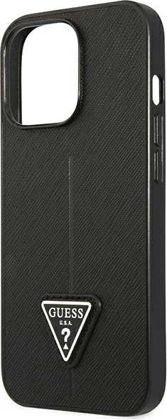 Mbështjellës Guess SaffianoTriangle Logo për iPhone 14 Pro 6.1", i zi, hardcase