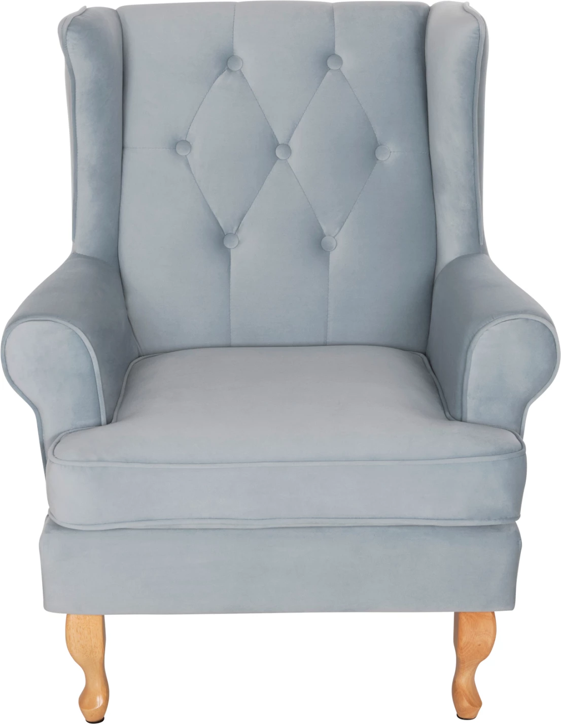 Bergere BRANDON, kadife baby blue, këmbë druri natyral, FH3073.31, 82,5x80x104 cm