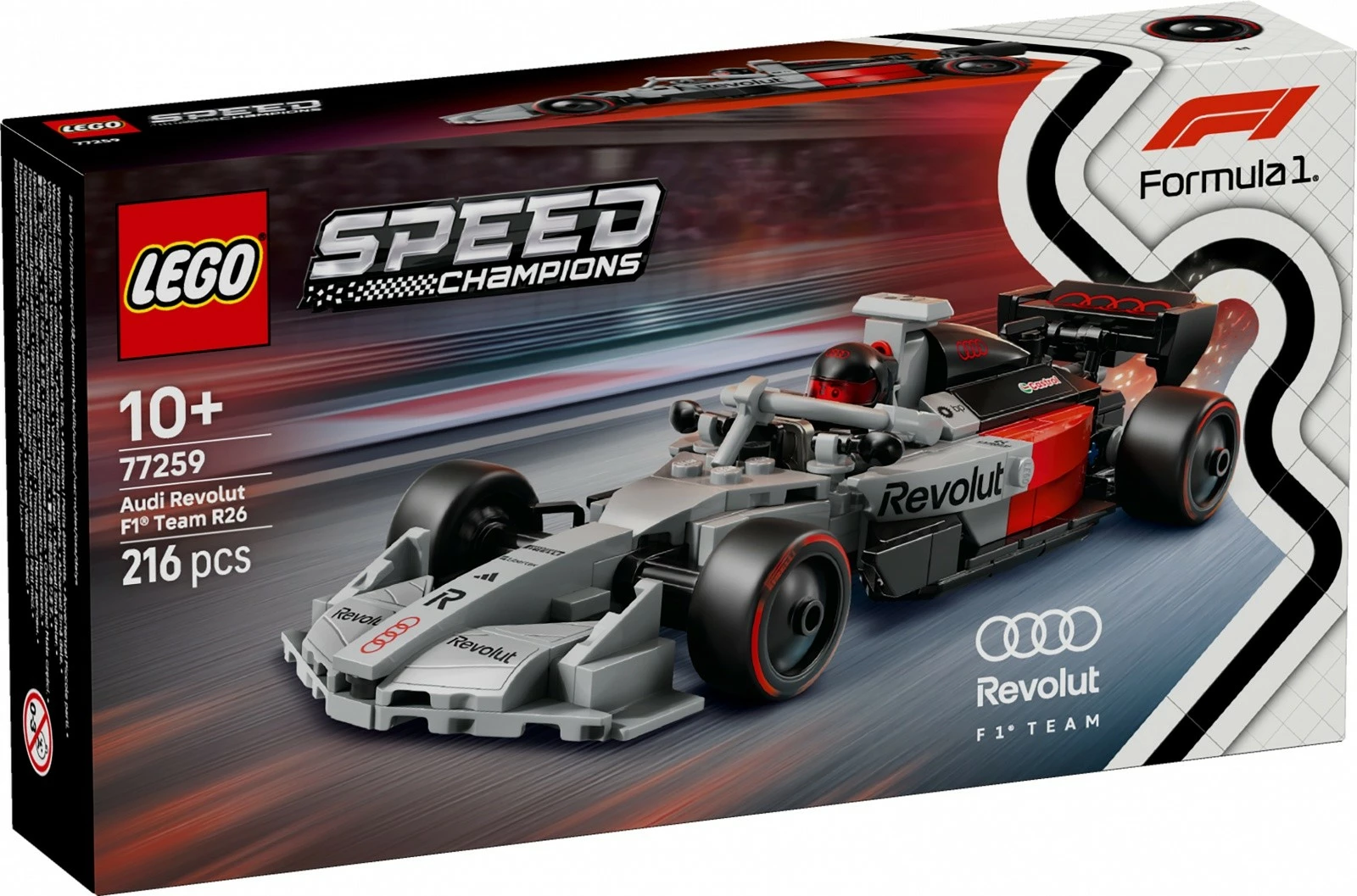 Set LEGO Speed Champions, LEGO 77259 Audi Revolut F1 Team R26, 216 copë, 10+ vjeç, gri/kuqe