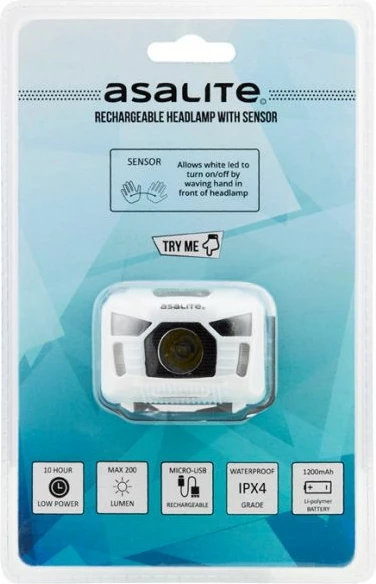 Fener koke ASALITE ASAL0168 LED 3W 200 lm i rikarikueshëm me sensor, i bardhë