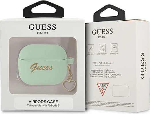 Mbështjellës Guess për AirPods 3, Silicone Heart Charm, i gjelbër