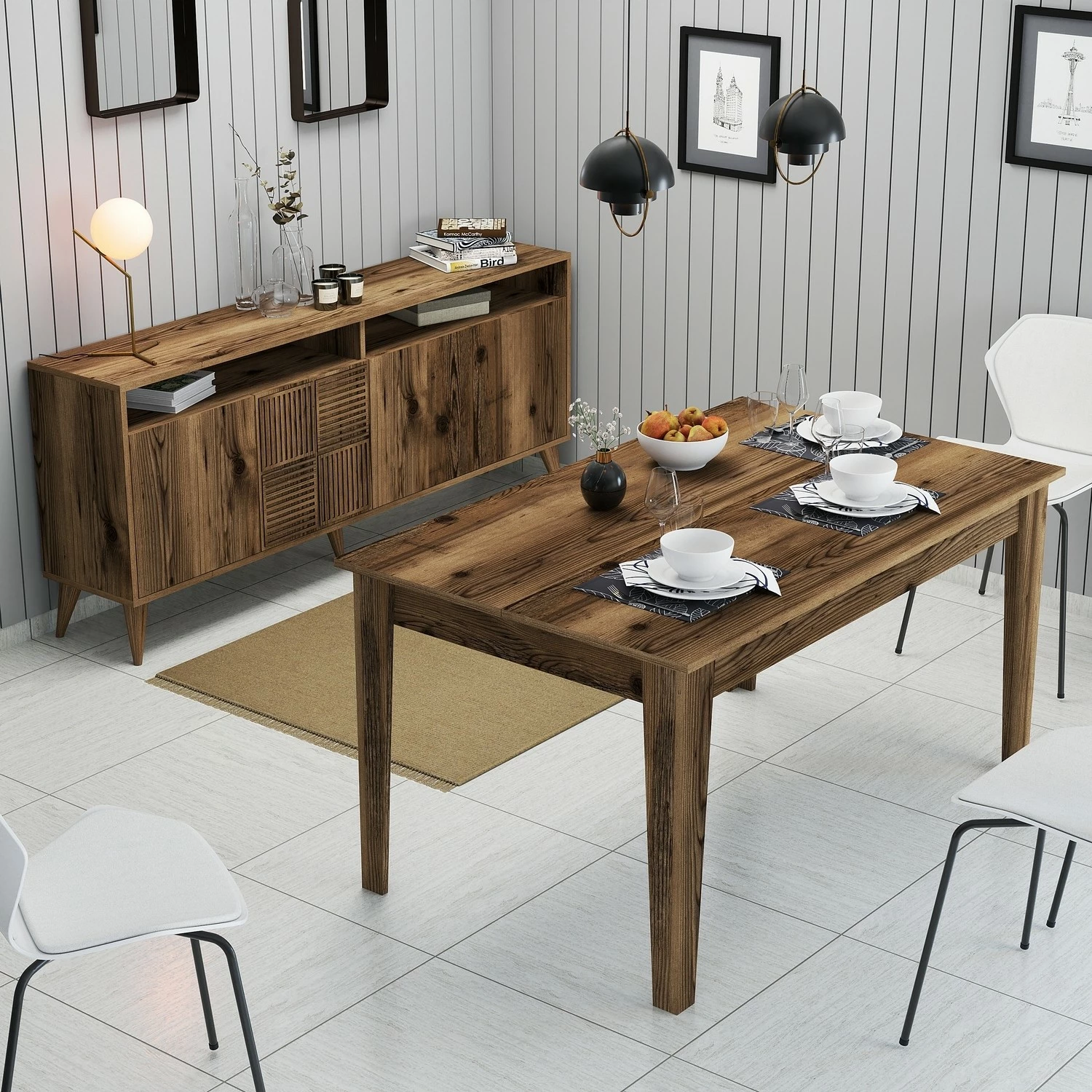 Set mobiljesh për dhomë dite, ngjyrë arre, Skye Decor, Milan 524