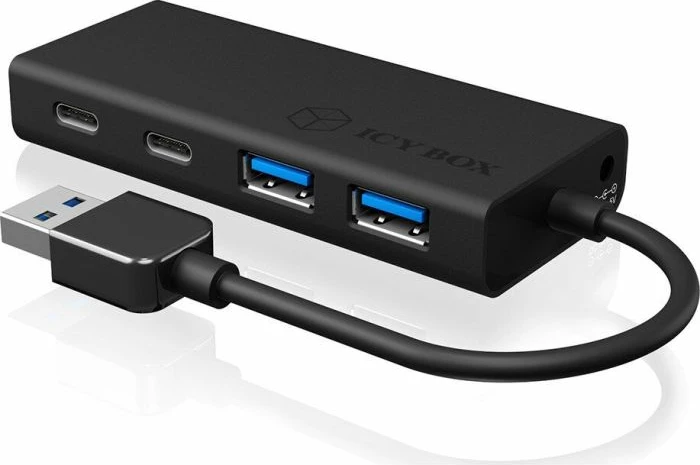 USB hub ICYBOX IB-HUB1426-U3 4-port (2x USB-C + 2x USB-A), USB 3.2 Gen 1 5 Gb/s, kabllo e integrume 10 cm, i zi