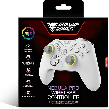 Gamepad DragonShock Nebula Pro për Nintendo Switch, wireless Bluetooth, LED RGB, i bardhë