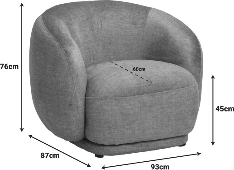 Fotel Freya, material ngjyrë gri e errët, 93x87x76cm