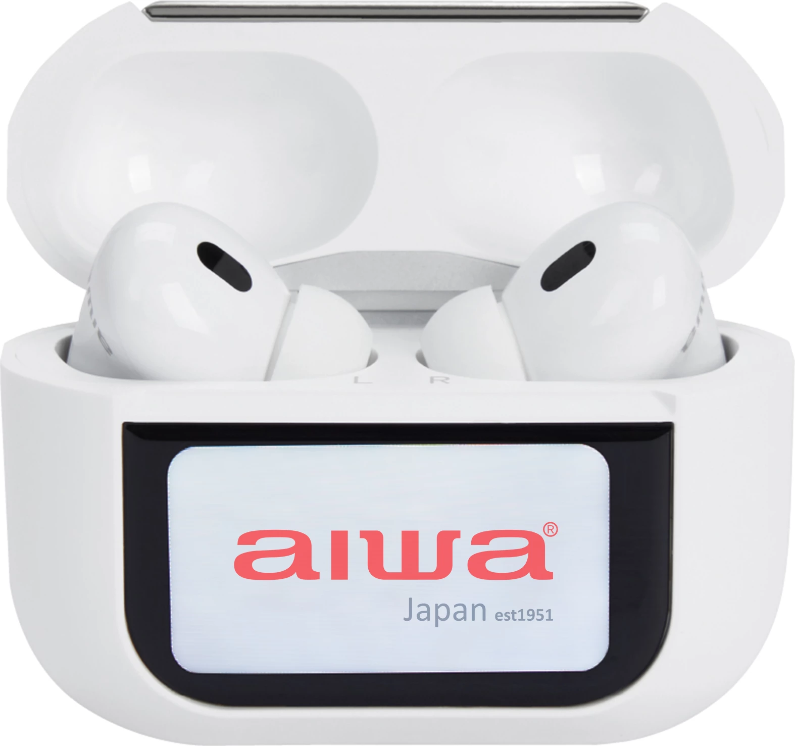 Kufje TWS Aiwa EBTW-350, ANC, Bluetooth 5.4, deri 20 orë, kasë me touchscreen, të bardha, set me kasë karikimi