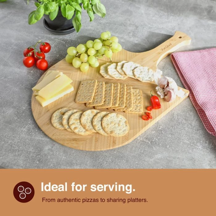 Lopatë pice bambu VONSHEF 1000339, 30 cm, me prerëse pice inox, ngjyrë natyrale