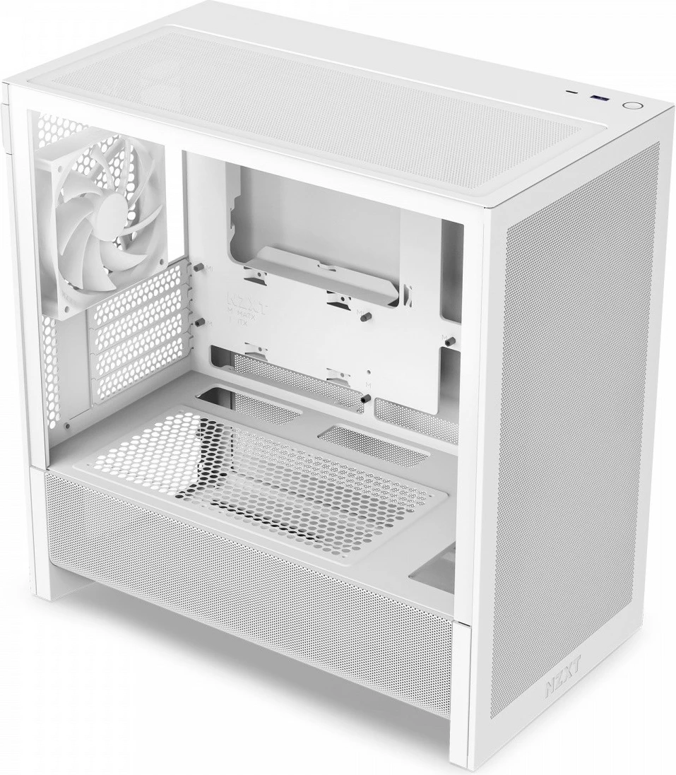 Kasë NZXT H3 Flow CC-H31FW-01 mATX Mini Tower, për pllakë amë mATX/Mini‑ITX, panel xhami i temperuar, USB‑C, deri 7 ftohës, pa PSU, e bardhë