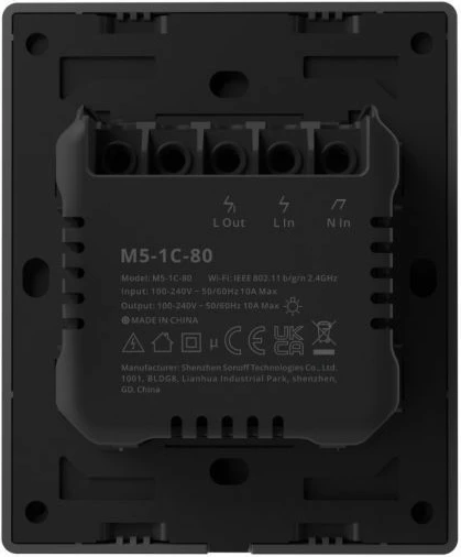 Switch muri smart SONOFF M5-1C-80, Wi‑Fi 2.4GHz, 1-kanal, standard EU, AC 120-240V, gri e errët, single