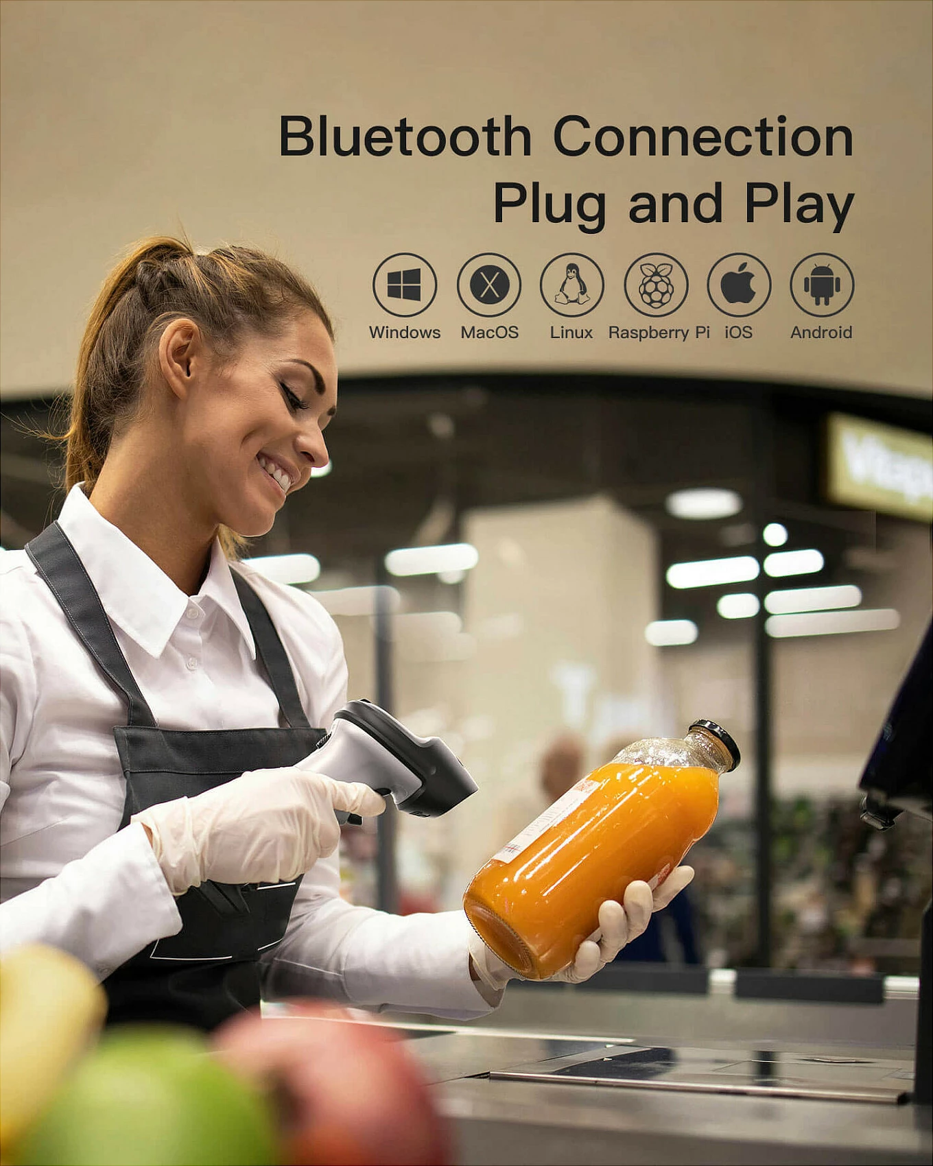 Skaner barkodi Inateck BCST-70, 1D laser, Bluetooth/USB, 2600mAh, i zi/gri