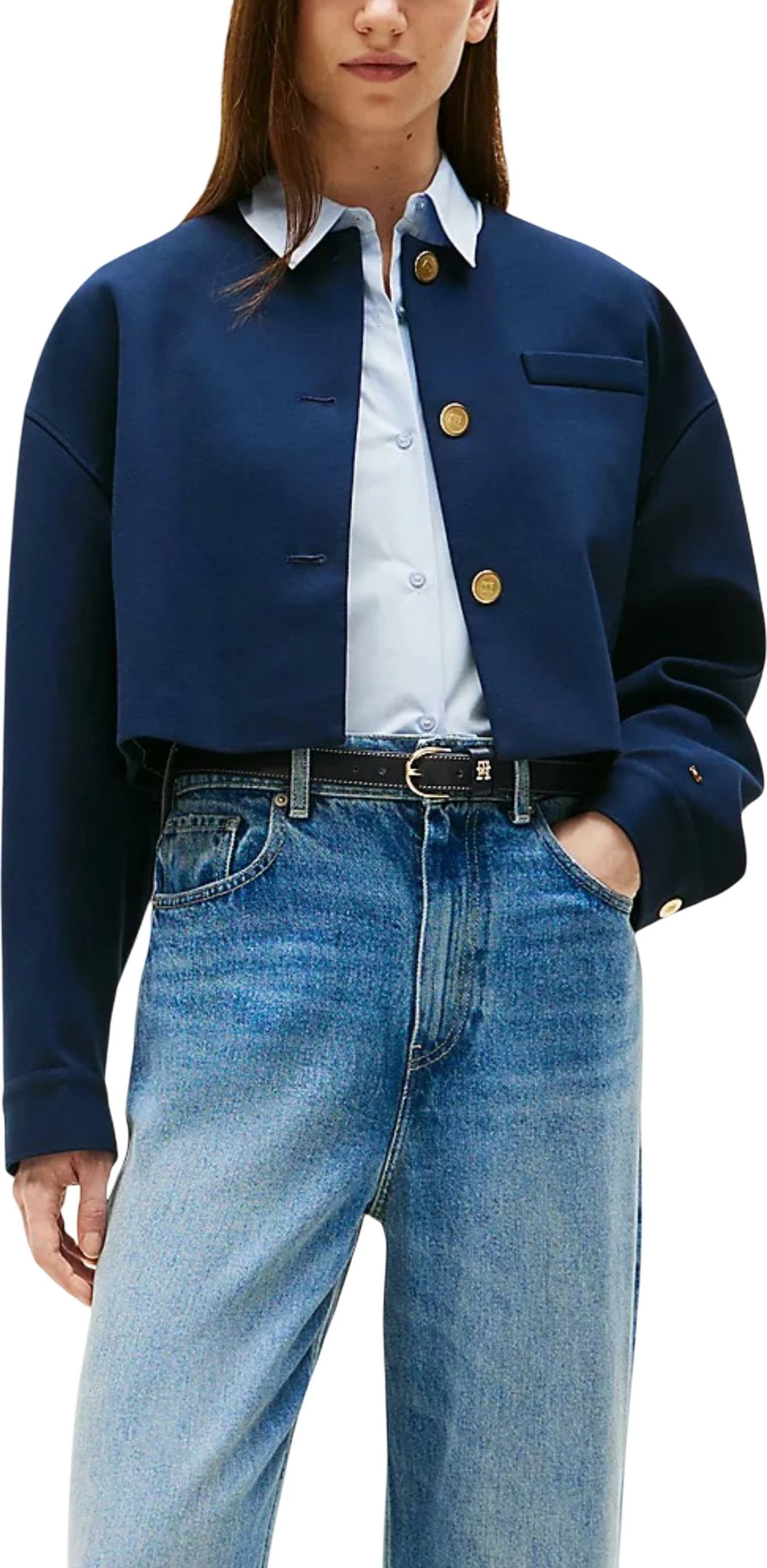 Blazer për femra Tommy Hilfiger Punto Crop Lady Jack WW0WW46519, blu e errët