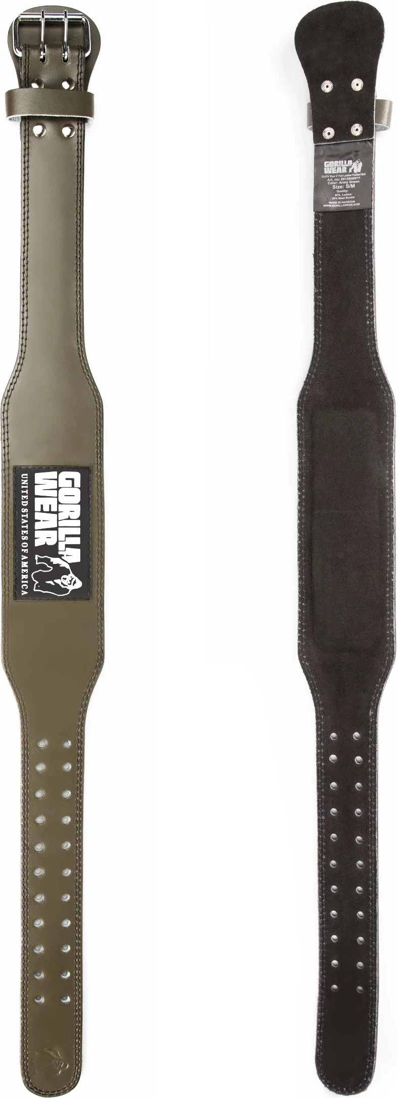 Gorilla Wear 4 Inch Padded Leather Lifting Belt - Army Green [Madhësia: S/M]