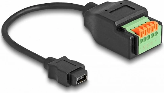 Kabllo adapter DeLOCK USB 2.0 Mini-B (femër) në Terminal Block, 15 cm, e zezë/jeshile