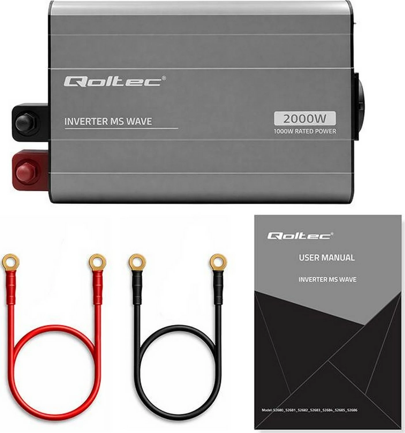 Inverter makinës Qoltec MS Wave, 12V në 230V, 1000/2000W, USB, bardhë