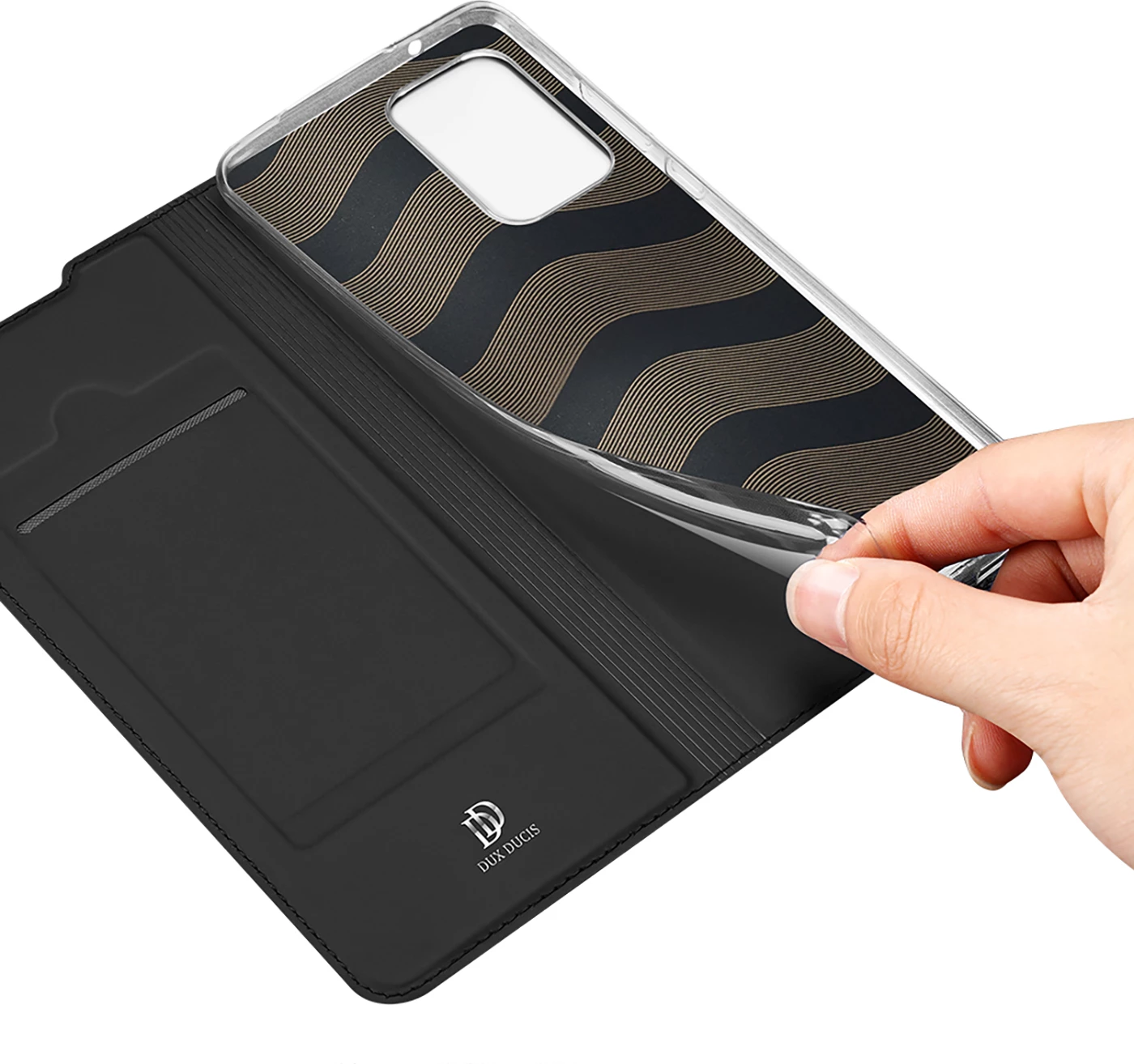 Mbështjellës Dux Ducis Skin Pro për Samsung Galaxy A73, me xhep kartelash, me qëndrim, i zi