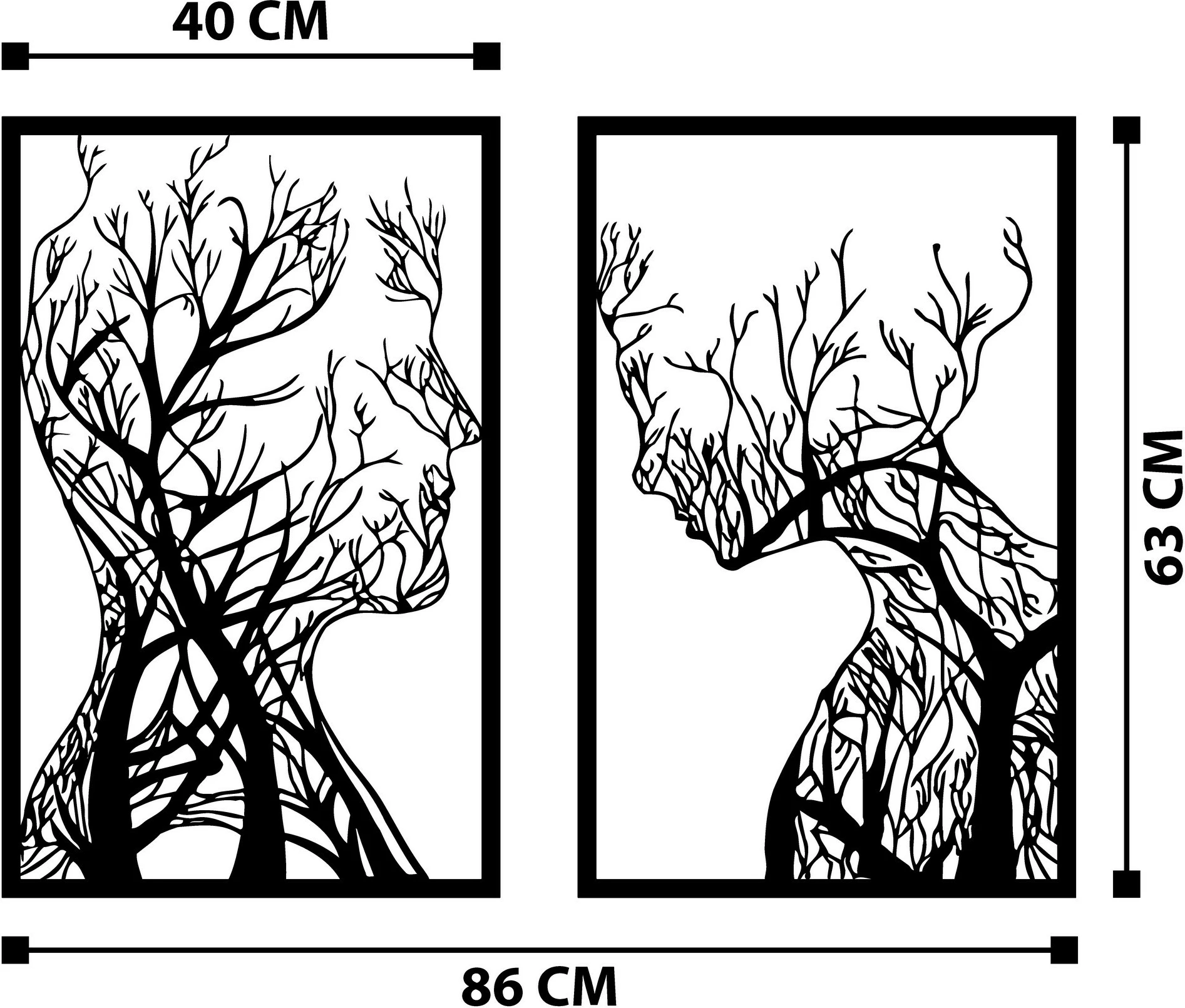 Aksesor dekorativ metalik për mur, Wallity Lutuf, ngjyrë e zezë, 86x63cm