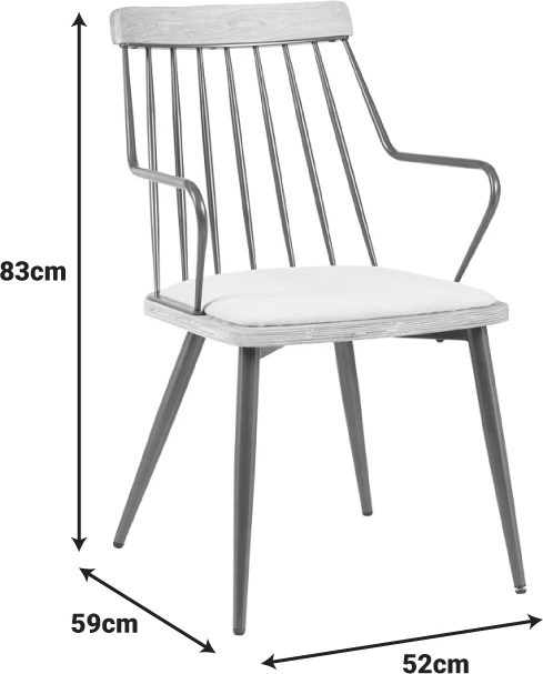 Karrige me mbështetëse Posse, metal bronzi, dru i bardhë, stof bezhë, 52x59x83cm