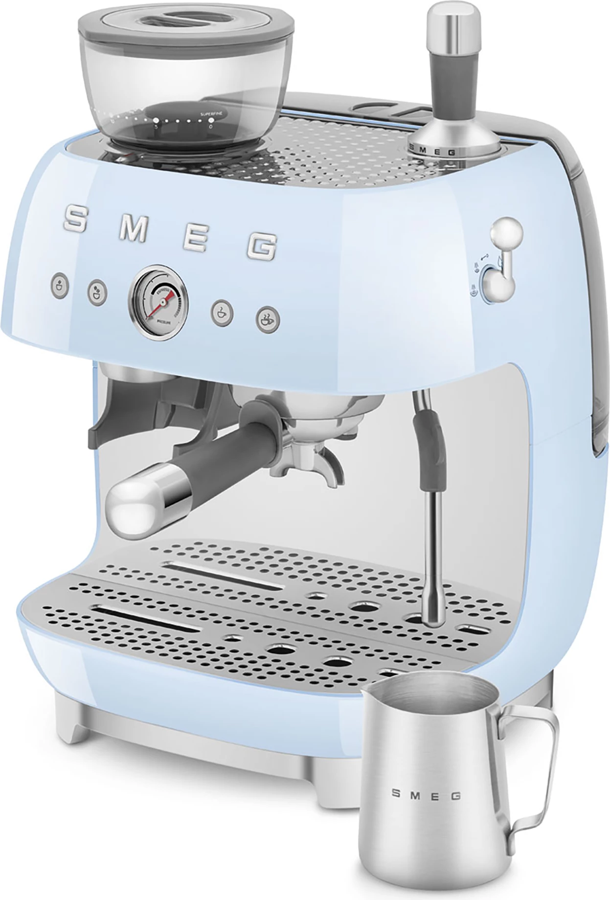 Makinë espresso Smeg EGF03PBEU, rezervuar 2.4L, mulli i integrum, 20 bar, pastel blu