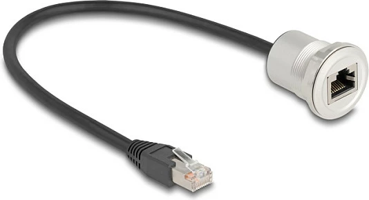 Kabllo rrjeti DeLOCK 88187, Cat5e, RJ-45 mashkull në RJ-45 femër (panel-mount), 0.3 m, zezë/argjendtë