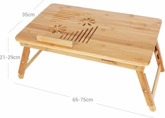Mbajtëse laptopi SONGMICS LLD002, bambu, e palosshme, e rregullueshme 21-29 cm, 55 x 35 cm, me sirtar, natyrale