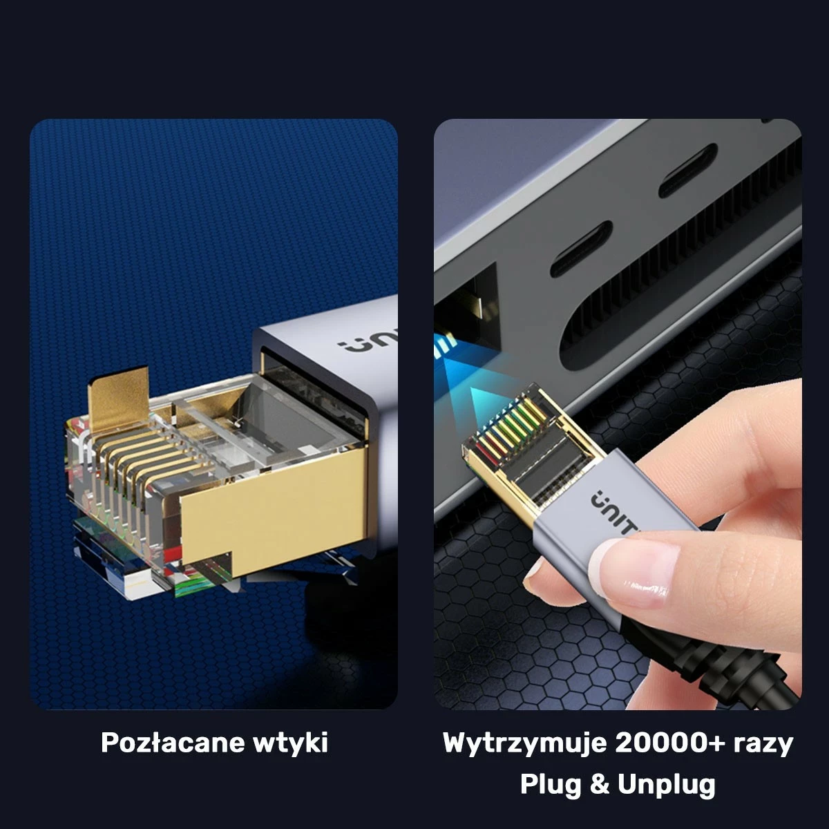 Kabëll Ethernet Unitek RJ-45 LAN, patchcord cat.8, 5m, ngjyrë zezë-gri