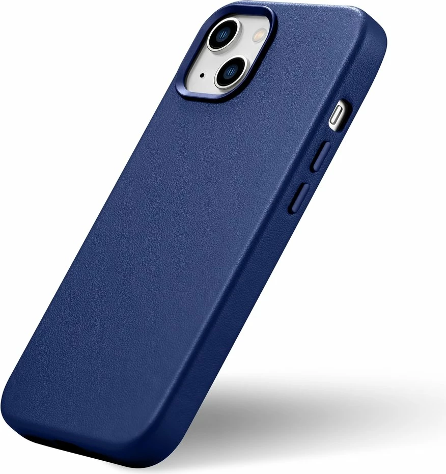 Mbështjellës iCarer për iPhone 14, lëkurë natyrale, MagSafe, kaltër