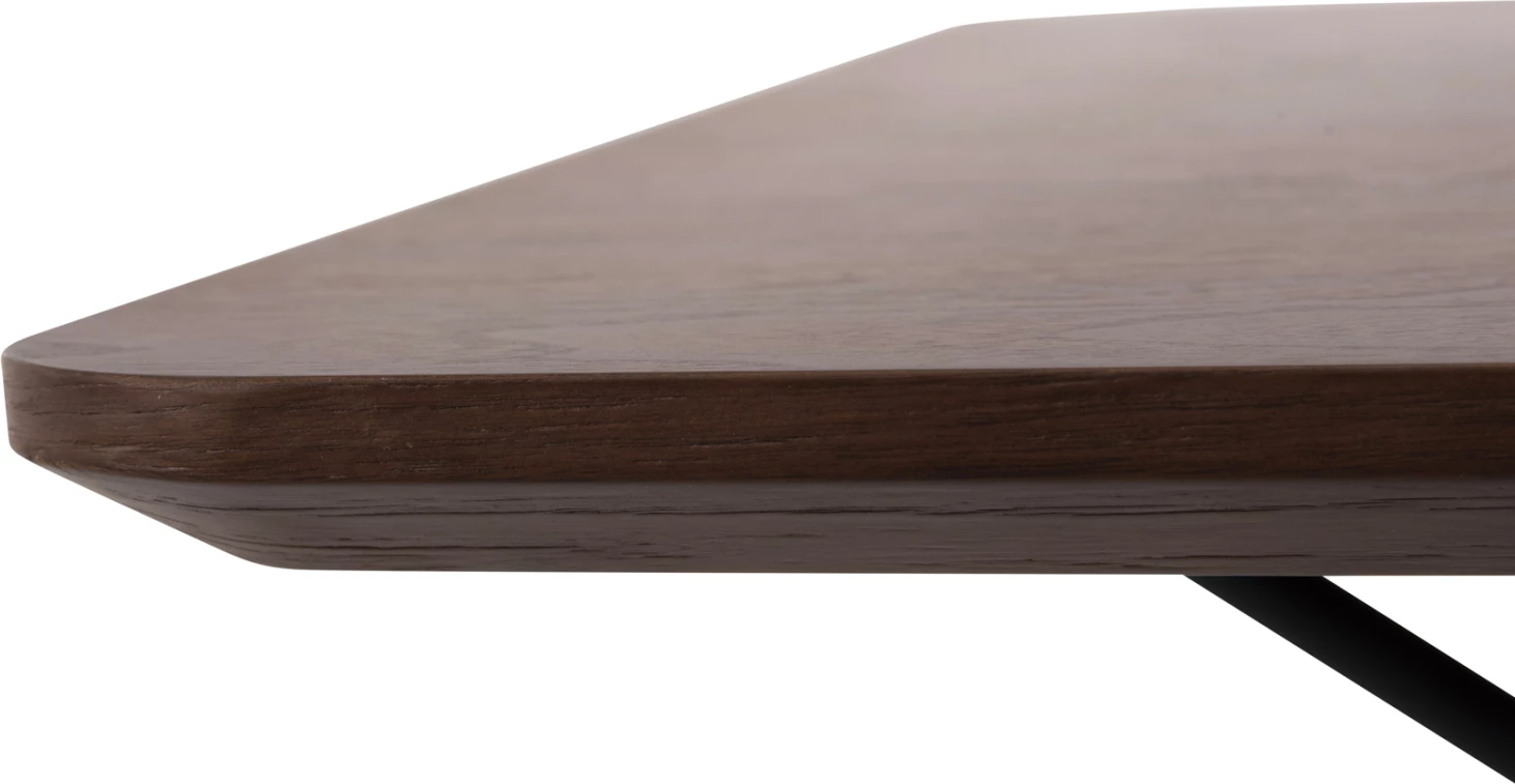 Tavolinë katrore për ngrënie TRENK, MDF me furnir lisi në ngjyrë arre, këmbë metalike të zeza, 120x120x75H cm