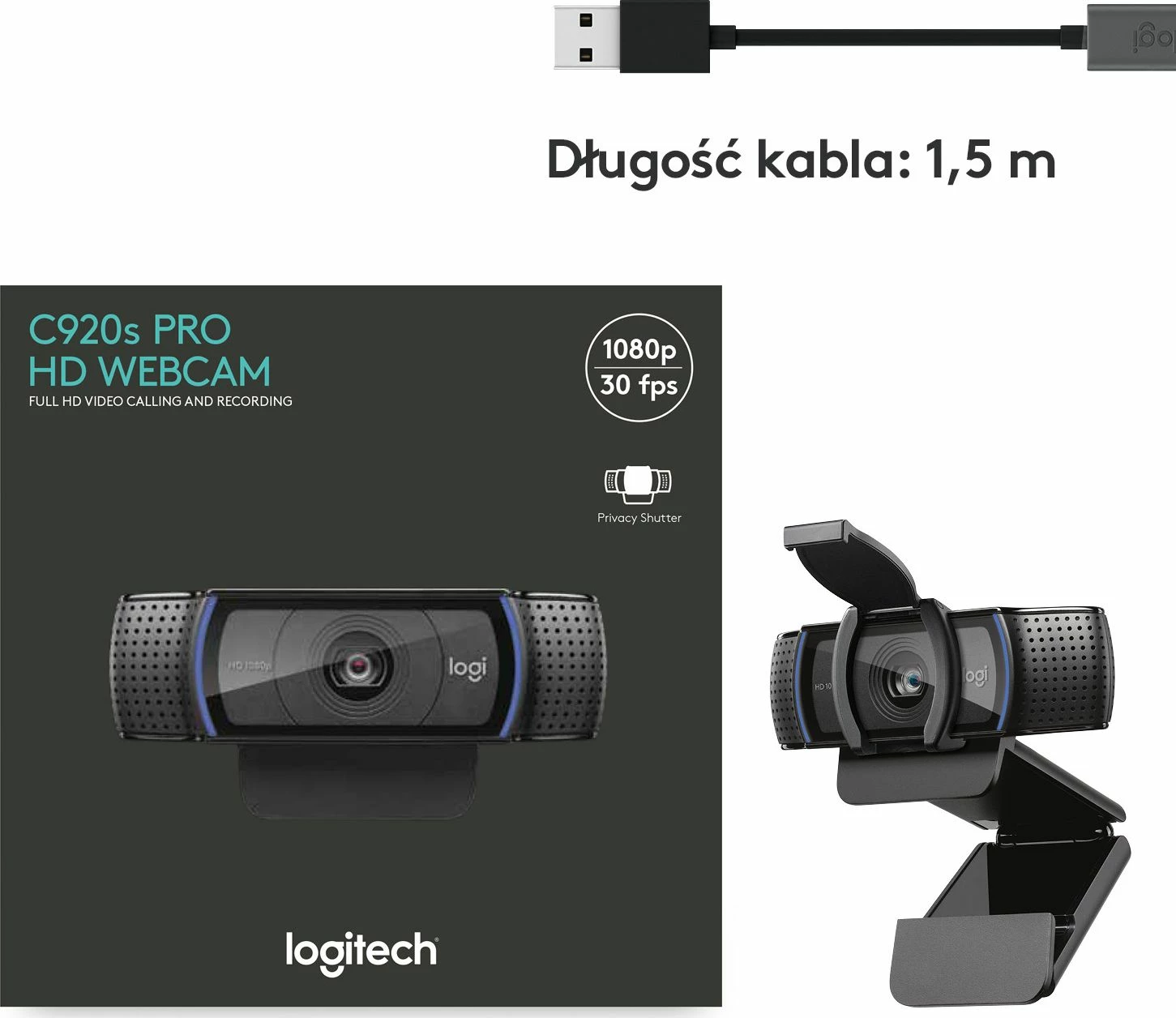 Webkamerë Logitech C920S Pro 1080p USB me mikrofon stereo, e zezë