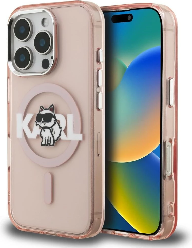 Mbështjellës MagSafe Karl Lagerfeld IML Choupette Head Sketch për iPhone 16 Pro, TPU/PC, rozë