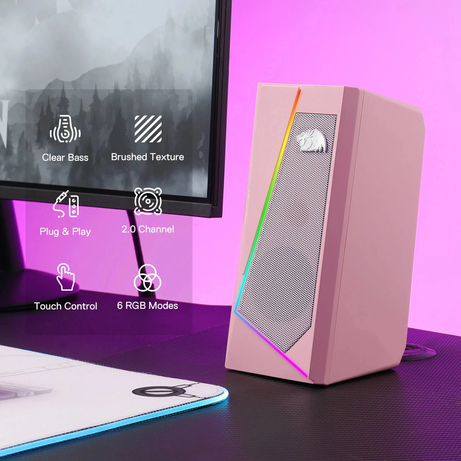 Altoparlantë Redragon Anvil GS520 RGB, USB + 3.5mm AUX, Plug & Play, rozë, set 2 copë