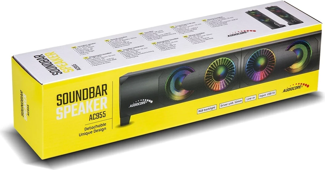 Kasë altoparlantë AUDIOCORE AC955 me RGB LED, 2x3W, USB, AUX 3.5mm, e zezë