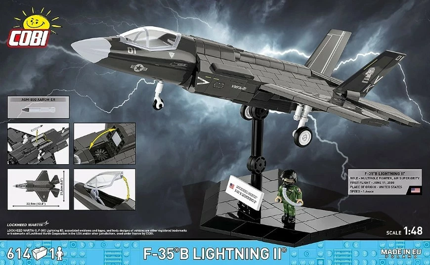 Set ndërtimi aeroplan F-35B Lightning II, Cobi Klocki, 614 pjesë, gri