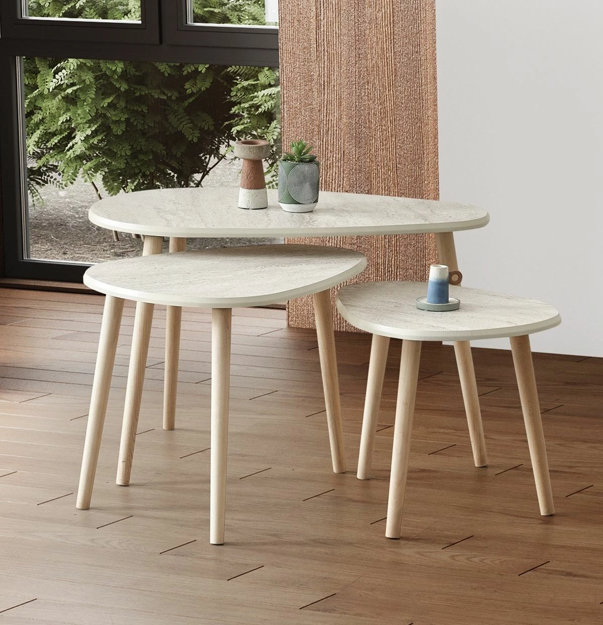 Set tavolinash kafeje Skye Decor, Alvin, ngjyrë travertine