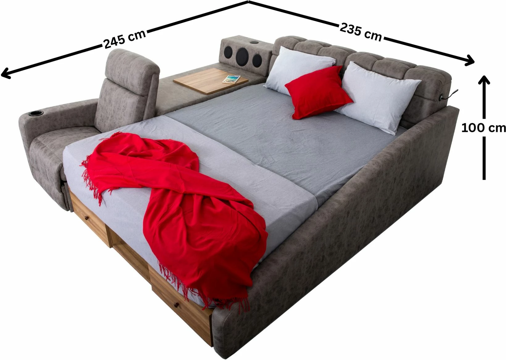 Krevat dopio me funksion masazhi, USB, audio, ngjyrë kafe, Skye Decor Whesley Smart