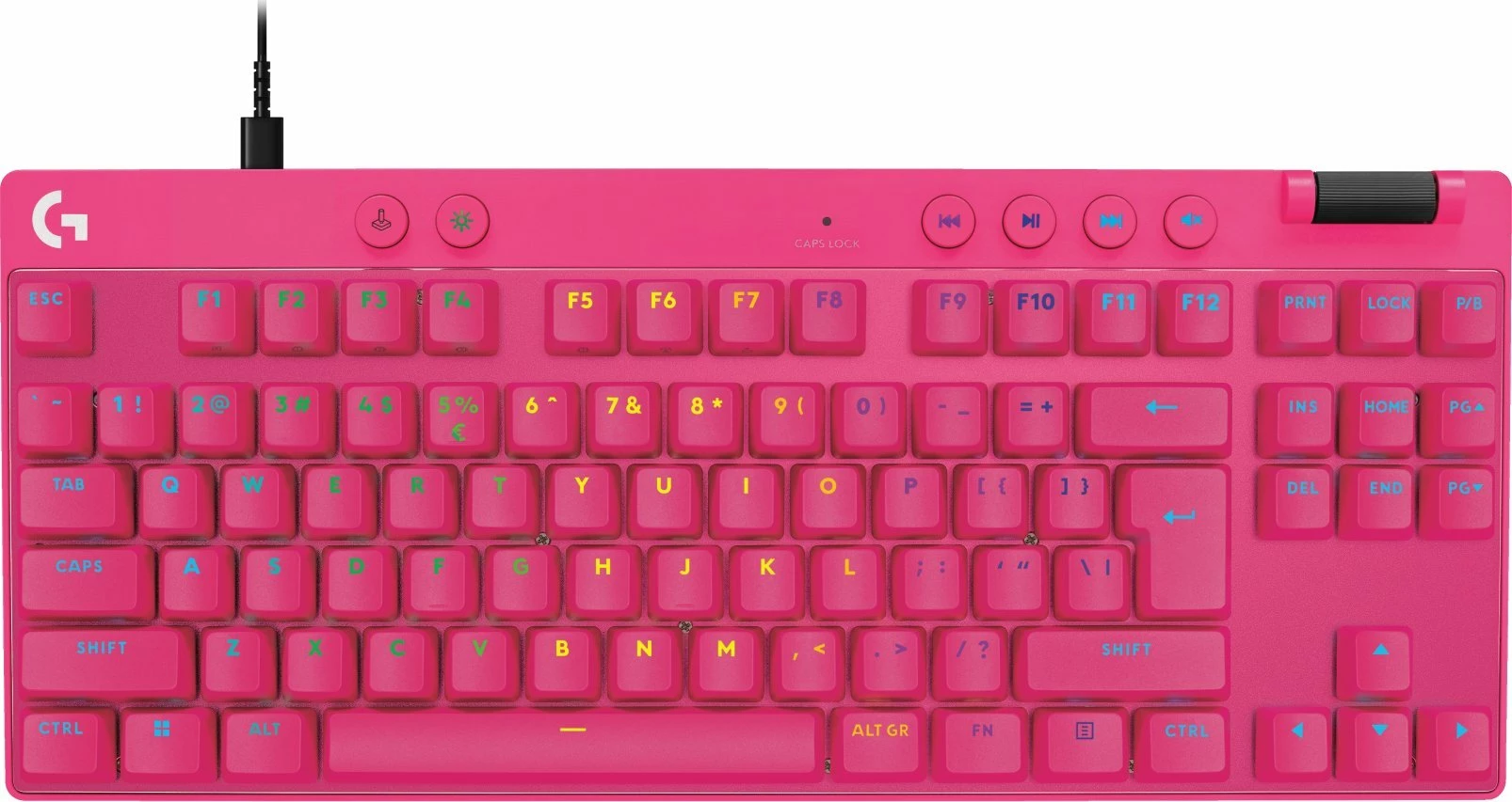 Tastierë gaming Logitech G PRO X TKL Rapid 920-013253, TKL 80%, switcha magnetikë analog, RGB, USB-C me kabllo, US INTL, pink