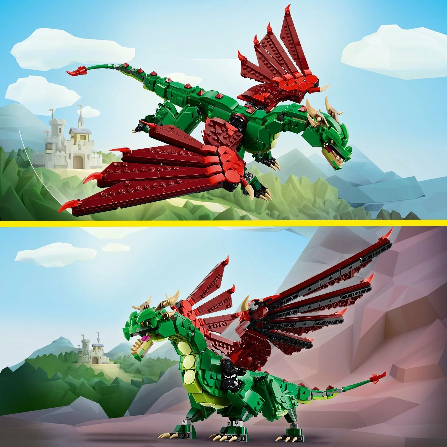 Set LEGO Creator 3-në-1 Medieval Dragon 31161, 715 pjesë