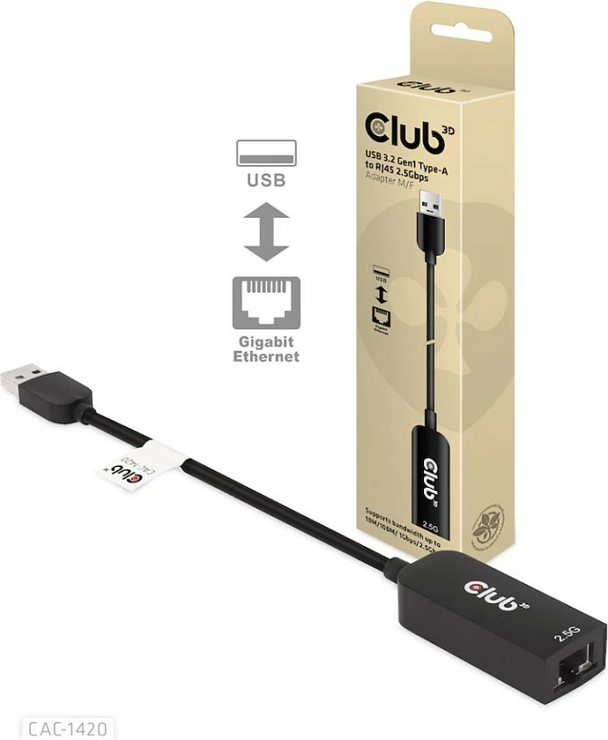 Adapter USB në RJ45 Club3D CAC-1420, 2.5Gbps, i zi