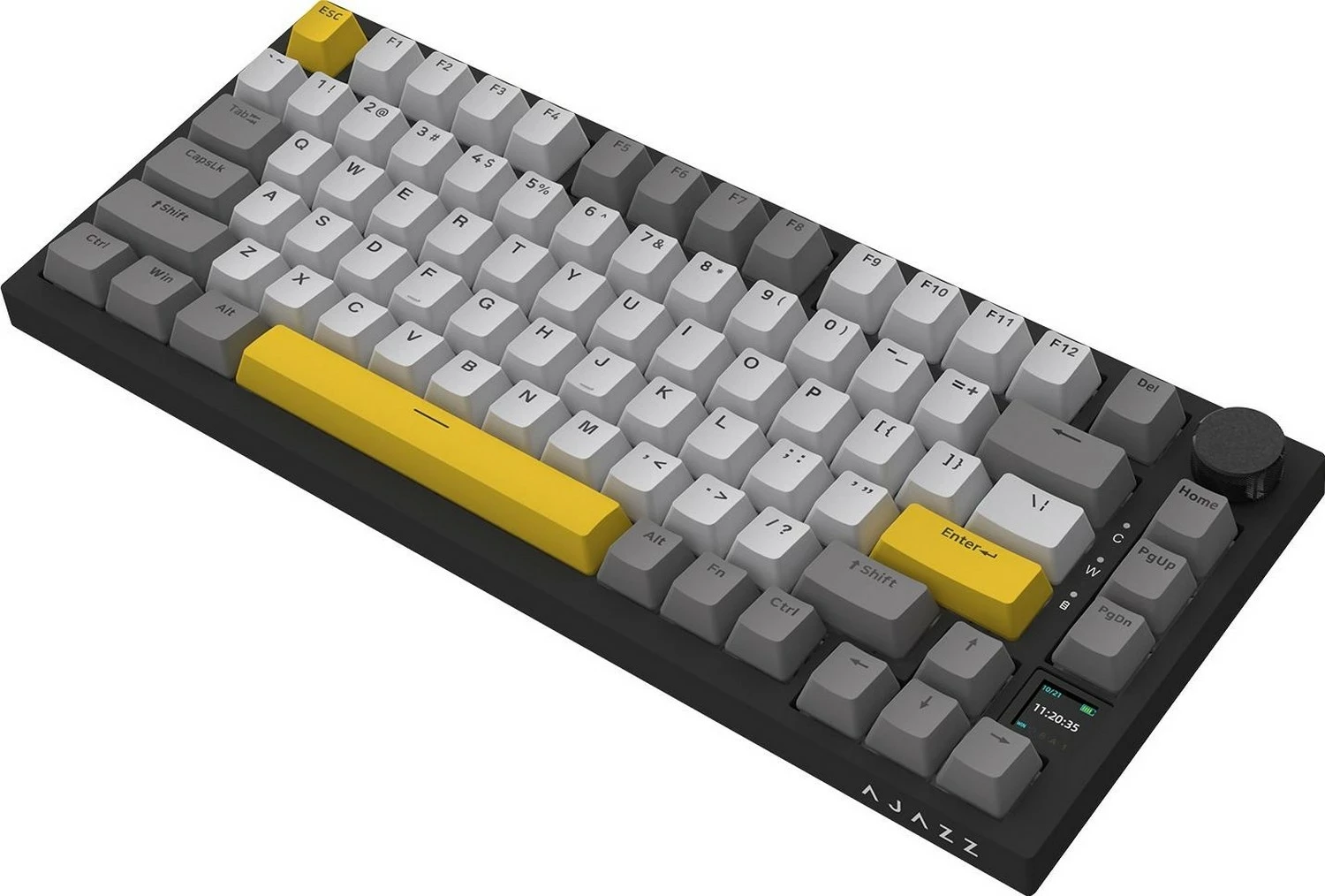 Tastierë mekanike Ajazz AK820 Pro, 75% (81 taste), Wireless/Bluetooth, RGB, Flying Fish Switch, gri-zi me të verdhë