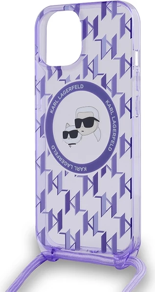 Mbështjellës Karl Lagerfeld IML Crossbody Monogram Karl & Choupette Head MagSafe për iPhone 15/14/13, vjollcë
