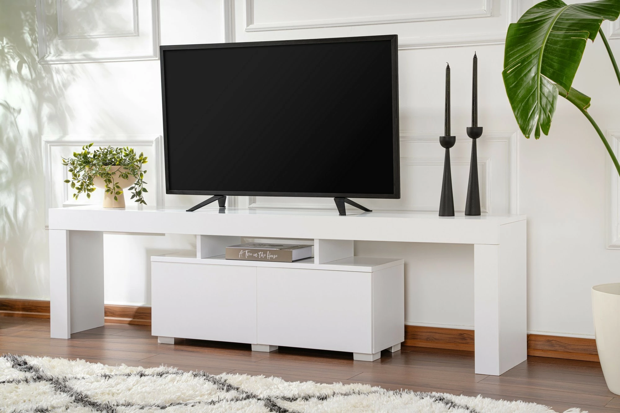 Komodë TV Nordure, Enclave, ngjyrë natyrale e bardhë